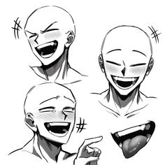 three different facial expressions in the same drawing style