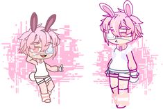 two cartoon characters with pink hair and bunny ears