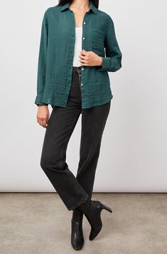 This lightweight button down creates a classic-timeless look when paired with jeans! Aspen Grove, Shell Buttons, Chic Boutique, Spring Summer Outfits, White Long Sleeve, Aspen, Fashion Boutique, Sustainability, Top Shirt