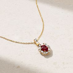 18kt Yellow Gold Luxury Red Baguette Diamond Jewelry, Ruby Jewelry With Baguette Diamonds As Gift, Red Baguette Cut Jewelry With Baguette Diamonds, Red Baguette Cut Diamond Jewelry, Red Diamond Necklace With Halo Setting, Rubellite Tourmaline, Alexandrite Ring, Ruby Pendant, Baguette Diamonds