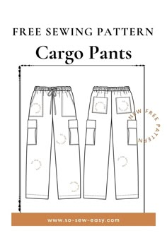 the sewing pattern for cargo pants is shown in two sizes and has three pockets on each side