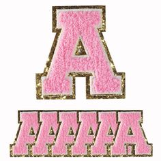 pink and gold glitter letter stickers with the letters a, b, and c