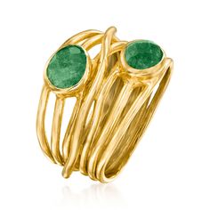 Ross-Simons - 1.40 ct. t. w. Emerald Highway Ring in 18kt Gold Over Sterling. Size 6. Polish off your ensembles with this ultra-chic statement! Crafted in polished 18kt yellow gold over sterling silver, this organic highway ring is adorned with 1.40 ct. t. w. teardrop-shaped emeralds. 5/8" wide. Emerald highway ring. Emerald birthstones are the perfect gift for May birthdays. May Birthdays, Emerald Birthstone, May Birthday, Ring Emerald, Buy 1, Emerald, Size 10, Size 7, Yellow Gold