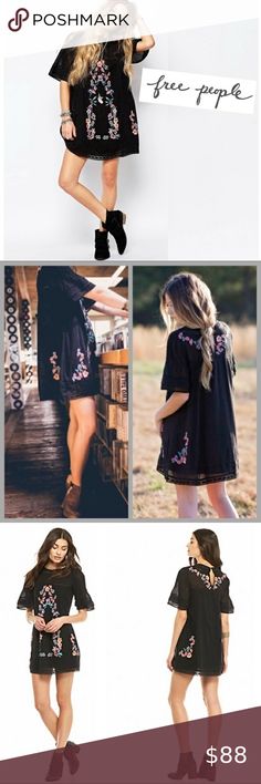 Free People Anthro Small Mini Dress Perfectly Victorian Lace Black Embroidered Mini Tunic Dress, Back Embroidery, Victorian Lace, Black Laces, Tunic Dress, Lace Dress, Free People, Black Pink