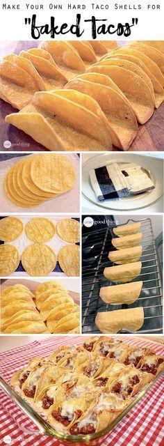 baked taco shells are shown in this collage with the words, make your own taco shells for pizza