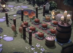 an animated garden with pumpkins and candles