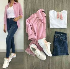 Jeans And Pink Shirt, Pink Shirt Outfit, Trekking Outfit Women, Trekking Outfit, Girls Fashion Clothes, Fall Fashion Outfits, Pink Shirt