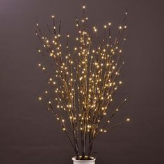 a white vase filled with lots of lights