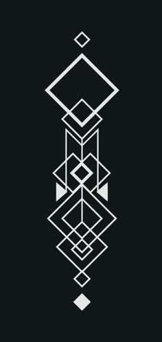 an abstract black and white design with squares, rectangles, and lines on a dark background