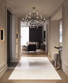 an elegant living room with white walls and flooring