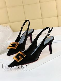 Lasaky - Stylish Metal Letter Decor Slingback Pumps with Stiletto Heels Heels Prom, Basic Heels, Womens Stilettos, Designer Pumps, Buckle Shoes, Womens Shoes High Heels, Pointed Toe Heels, Fashion High Heels, Slingback Heel