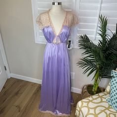 Stunning Vintage Night Gown from Diamond Cut Lavender with stunning lace detail. Still has tags attached!! Made in Australia.  Vintage Size 16 Measurements: Pit to Pit- 20" * Waist- 18" * Length- 56" Purple Lace Fitted Sleepwear, Fitted Purple Lace Sleepwear, Fitted Lace Trim Sleep Gown, Fitted Sleep Gown With Lace Trim, Purple Lace Sleepwear With Lace Trim, Lace Trim Sleep Gown, Purple Lace Trim Sleepwear, Fitted Purple Nightgown For Sleep, Purple Lace Sleepwear For Loungewear