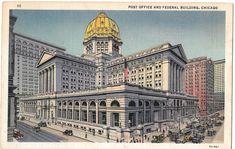 an old postcard showing the post office in buffalo, illinois with a dome on top