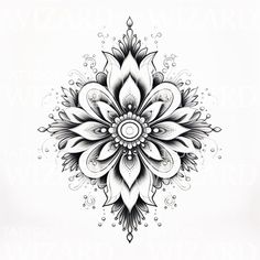 a black and white drawing of a flower with lots of details on the petals,