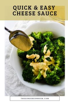 a white bowl filled with broccoli and cheese sauce