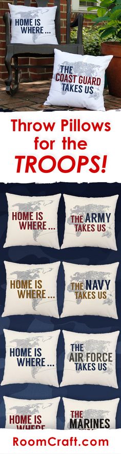 pillows that say throw pillows for the troops