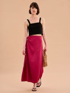 Madelyn is the perfect midi skirt for day-to-night dressing. In our signature slinky recycled polyester satin, she’s got a side slit and rouched detail for added joie de vivre. In our signature magenta hue, Madelyn is ticking all the boxes. Wardrobe Planning, Diy Clothing, Polyester Satin, Affordable Clothes, Shirt Skirt, Denim Top, Holiday Dresses, Diy Clothes, Occasion Wear