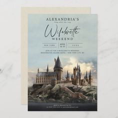 an image of a hogwartk castle birthday party card with the words,'back - to - school weekend'on it