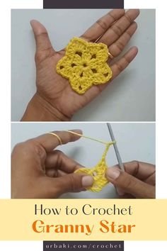 the crochet granny star is being worked on by someone using yarn to make it