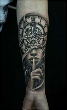 a person's arm with a clock on it and a hand holding a finger