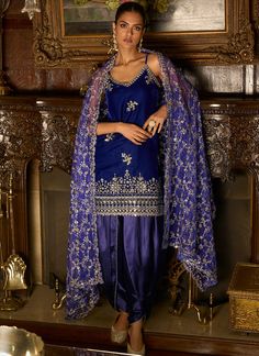 Blue Embellished Sharara For Eid, Royal Blue Pakistani Suit, Dark Blue Sharara, Navy Blue Pakistani Suit, Sapphire Pakistani Clothes