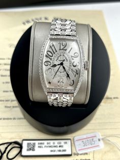 Franck Muller 5850 SC D CD 1R RELIEF 18K White Gold with Diamond Automatic Watch  | eBay Luxury Analog Diamond Watch With Round Dial, Luxury Silver Diamond Watch With Chronometer, Designer Diamond Watch With Subdials For Anniversary, Luxury White Gold Diamond Watch With Chronometer, Luxury White Gold Analog Diamond Watch, Luxury Rectangular Dial Diamond Analog Watch, Franck Muller, Diamond Band, Swiss Made