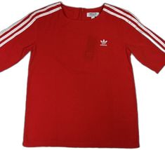 Red Short Sleeve Tops With Three Stripes, Red Crew Neck Top With Three Stripes Branding, T Shirt Women, Striped Tee, Adidas Women, Adidas Originals, Red White, Womens Shirts, Stripes