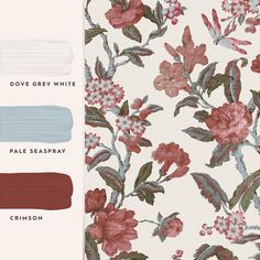 the color scheme for this wallpaper is red, white and blue with flowers on it