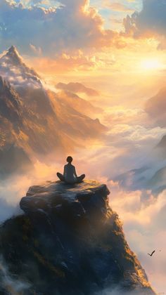 Experience the transformative power of meditation in nature with this breathtaking image of a figure seated atop a mountain, immersed in a golden sunrise. This serene scene captures the essence of mindfulness, spirituality, and the profound peace that comes from connecting with the vastness of nature. Let this inspire you to elevate your meditation practice, find clarity, and awaken your spirit. Join our exclusive Patreon community, AuthenticHarmony, where we offer content on meditation, spirituality, mindfulness, and yoga, guiding you on your journey to inner peace and self-discovery. Meditation In Nature, Golden Sunrise, Meditation Spirituality, Power Of Meditation, Connect With Nature, Spirited Art, Mind Over Matter, New Earth, Meditation Practices