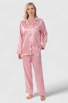 Indulge in ultimate comfort with the luxurious PearlSilk™ Pajama Set. Made from high-quality vegan silk satin, this 2-piece ensemble is cool, breathable, and exquisitely soft and silky to the touch. Enjoy a blissful sleep that is free of discomfort, with less sweating and hot flashes. Perfect for restful slumber, the PearlSilk™ pajama set is the ultimate in attainable luxury & comfort. Tired of pajamas that don’t look flattering nor feel great? Too many times we find ourselves wearing clothes at home that just don’t cut it for comfort. Whether it means waking up sweaty or tossing and turning at night due to heavy fabrics, the right pair of pajamas can make a difference between night and day in your life. Our Pearl Silk Satin Pajamas are made of the highest-quality faux silk available in th Silk Pajama Sets, Pajama Sets For Women, Satin Nightwear, Xmas Wishlist, Silk Pajama, Silk Satin Fabric, Silk Sleepwear, Night And Day, Silk Pajama Set