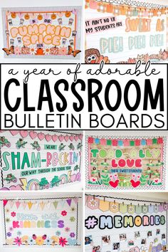 classroom bulletin boards with the words, year of school and an image of some writing on them