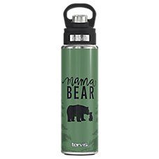 the mama bear water bottle is green and black