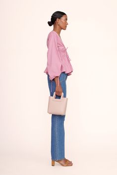 The Mini Shirley Bag in leather is a small tote that can be carried by the top handle or with the adjustable removable crossbody strap. This style features a removable inner zip pouch. Mini Shoulder Bag, Small Tote, Zip Pouch, Leather Mini, Cow Leather, Leather Bag, Shoulder Strap, Blush, Pouch