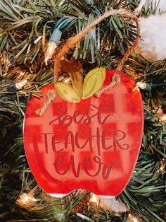 Best Teacher Ever Apple Ornament - Ornaments Donation Request, Best Teacher Ever, Teacher Apple, Wooden Ornament, Wooden Ornaments, Best Teacher, Twine, Doodles, Novelty Christmas