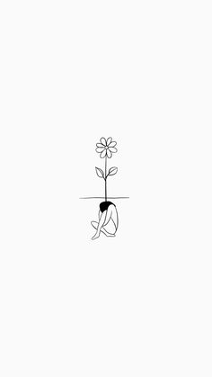 a black and white drawing of a person holding a flower