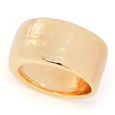 With a captivating acqua bagnata (hammered) finish, this Toscana Italiana wide band ring will be a true standout on your finger. Expertly crafted in 18K yellow gold plated bronze, its hammered finish provides eye-catching dimension. You'll love all the compliments! Perfect for any time wear, it will effortlessly elevate any of your favorite looks, whether you're rocking jeans and a tee or a black cocktail dress. Wear it to a fun luncheon with friends, a day at the office or a special night out. Luxury Wide Band Diamond Ring, Modern Yellow Gold Wide Band Ring, Luxury Hammered Wide Band Jewelry, Elegant Hammered Wide Band Ring, Modern Hammered Wide Band Jewelry, Formal Hammered Jewelry With Thick Band, Modern Wide Band Ring With Hammered Detail, Formal Hammered Wide Band Jewelry, Formal Hammered Thick Band Jewelry