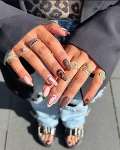 Utah Nails Fall, Trending Nails 2024 Autumn, Jamie Genevieve Nails, Trendy Boho Nails, Maximalist Nails Short, Tortoishell Nails Design, Mix And Match Nails Design, Nyc Nails Designs, Mixed Nail Designs