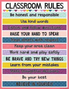 classroom rules poster with the words be honest and responsible to use them in your class