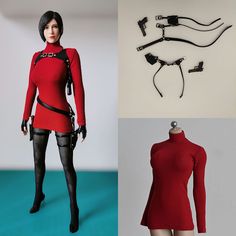 1/6 Red High Neck Turtleneck Sweater Long Sleeve Knit Bottoming Shoulder Strap Holster For 12'' Ada Red Long Sleeve Top With Adjustable Hood, Chic High-neck High-stretch Sweater, Red Tight Thigh-high Legwear, Red Long Sleeve Casual Turtleneck, Red Fitted High Neck Sweater, Red High, Knit Bottom, Long Sleeve Knit, Turtleneck Sweater