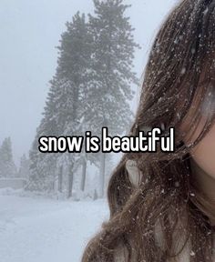 a woman with long hair standing in front of snow covered trees and text that reads i miss winter sm = 1