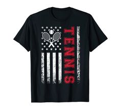 a black t - shirt with the words tennis on it and an american flag design