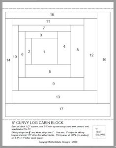 the floor plan for a cubby log cabin block, with instructions to make it