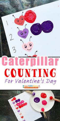 valentine's day craft for kids to make with paper plates and buttons that read caterpillar counting for valentine's day