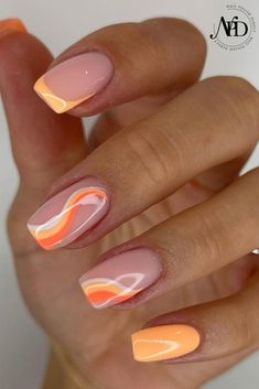 📸 @dep_nails. Using shades I’m brighter than you and and Sheek White by Gelish. A vivid coral, peach colour and Sheek White being clean, crisp white. Ombre Nail Design