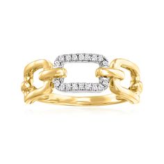 .10 ct. t.w. Diamond Paper Clip Link Ring in 14kt Two-Tone Gold | Ross-Simons Link Ring, Diamond Heart Pendant Necklace, Starburst Earrings, Sunflower Pendant, Diamond Birthstone, Fine Jewelery, Family Jewellery, Linking Rings, Diamond Cross Pendants