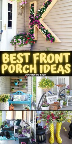 Front Porch DIY Diy Front Porch Ideas, Small Front Porch Ideas Entrance, Front Porch Flower Pots, Front Porch Furniture, Front Porch Flowers, Porch Wall Decor, Porch Plants