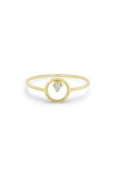 A prong-set diamond rests in an open circle in this modern 14-karat-gold ring. 1/4" setting diameter; 1/8" band width Total diamond weight: 0.03ct. Color: F–G Clarity: SI2 14k gold/diamond Made in the USA Zoe Chicco, Womens Jewelry Rings, Prong Setting, Gold Ring, Gold Diamond, Diamond Ring, Gold Rings, Size 7, Nordstrom