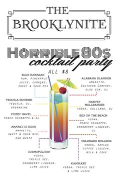 the brooklyne horsbee boos cocktail party poster with information about its ingredients