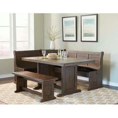 LOOMLAN 60 Rustic Rectangular Breakfast Nook with Bench Hidden Storage Under Bench_Dining Tables_Sunny D Corner Bench Dining Table, Kitchen Nook Table, Nook Furniture, Breakfast Nook Set, Nook Dining, Breakfast Nook Table, Breakfast Nook Dining Set, Nook Dining Set, Nook Table