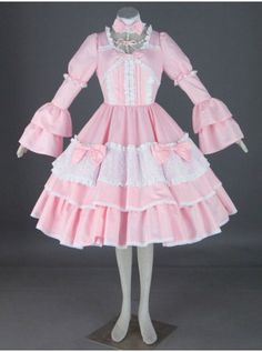 Pink Long Sleeves Cotton Sweet Lolita Dress Kawaii Dresses Low Cost, Lolta Dress, Long Sleeve Cotton Dress, Frilly Dresses, Layered Long Sleeve, Kawaii Fashion Outfits, Kawaii Dress, Sweet Lolita, Pink Long Sleeve